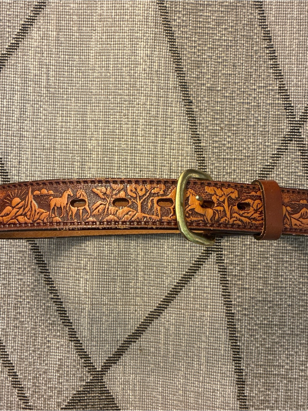 Kids Brown Tooled Leather Belt with Nature Motif
